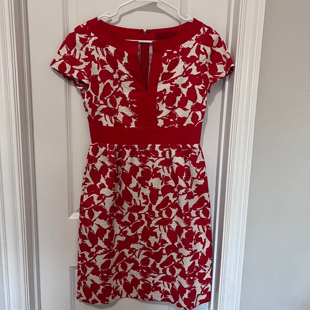Carolina Herrera, CH Jacquard red and White dress, Size 2